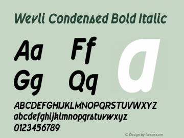 Wevli Condensed Bold Italic Version 2.1; 2002 Font Sample