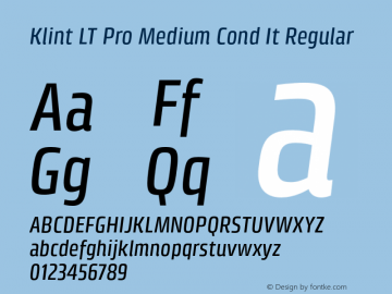 Klint LT Pro Medium Cond It Regular Version 1.00 Font Sample