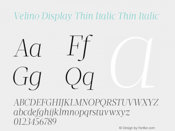 Velino Display Thin Italic Thin Italic Version 1.000 Font Sample