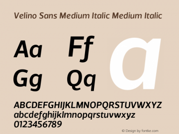 Velino Sans Medium Italic Medium Italic Version 1.000 Font Sample