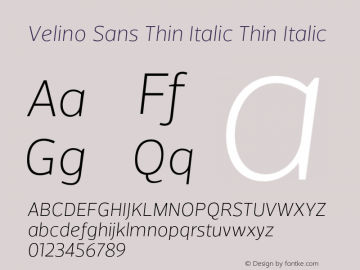 Velino Sans Thin Italic Thin Italic Version 1.000 Font Sample