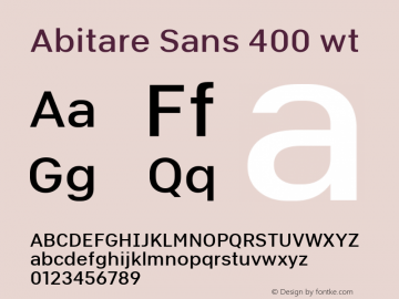 Abitare Sans 400 wt Version 1.005 Font Sample