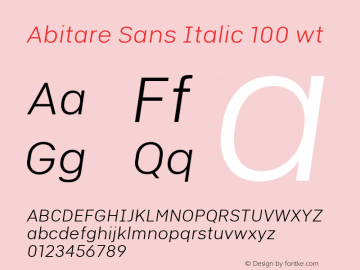 Abitare Sans Italic 100 wt Version 1.005图片样张