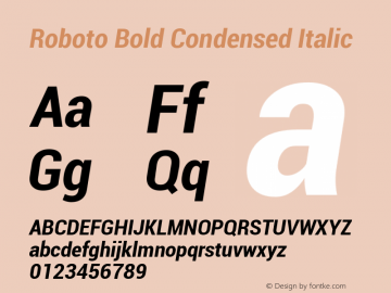 Roboto Bold Condensed Italic Version 1.00000; 2011 Font Sample