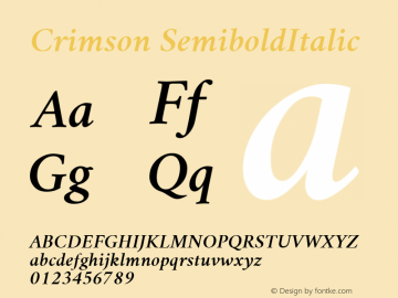 Crimson SemiboldItalic Version 0.8 Font Sample