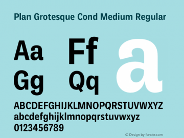 Plan Grotesque Cond Medium Regular Version 2.000 Font Sample