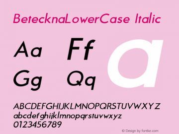 BetecknaLowerCase Italic Version Font Sample