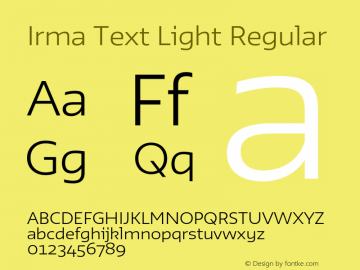 Irma Text Light Regular Version 1.000 Font Sample