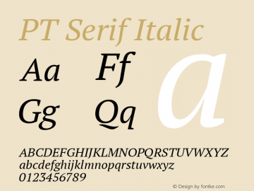 PT Serif Italic Version 1.000W OFL Font Sample