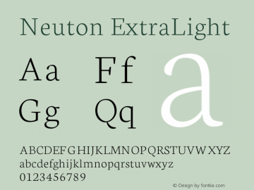 Neuton ExtraLight Version 1.4 Font Sample