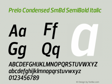 Prelo Condensed SmBd SemiBold Italic Version 1.000 Font Sample