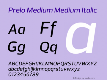 Prelo Medium Medium Italic Version 1.0 Font Sample