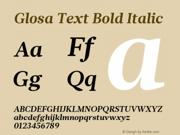 Glosa Text Bold Italic Version 1.0 Font Sample