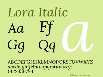 Lora Italic Version 1.000图片样张