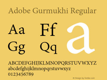 Adobe Gurmukhi Regular Version 1.010;PS 1.005;hotconv 1.0.70;makeotf.lib2.5.5900图片样张