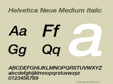 Helvetica Neue Medium Italic Version 001.102 Font Sample