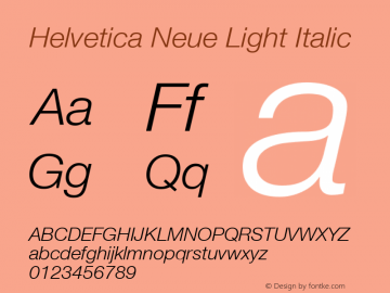 Helvetica Neue Light Italic Version 001.003 Font Sample