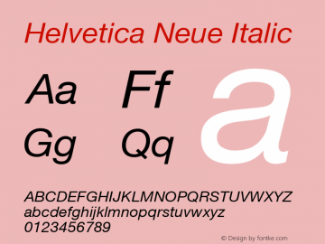 Helvetica Neue Italic Version 001.102 Font Sample