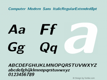 Computer Modern Sans ItalicRegularExtended8pt Version 001.001 Font Sample