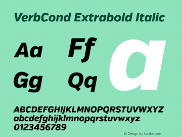 VerbCond Extrabold Italic Version 1.000 Font Sample
