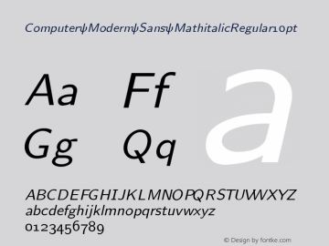 Computer Modern Sans MathitalicRegular10pt Version 001.001 Font Sample