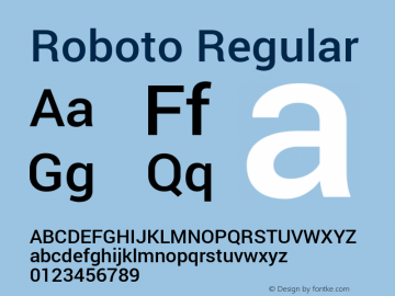 Roboto Regular Version 1.100004; 2012 Font Sample