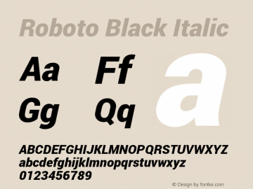 Roboto Black Italic Version 1.100138; 2012 Font Sample