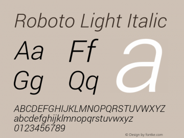 Roboto Light Italic Version 1.100138; 2012图片样张