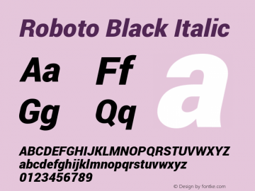 Roboto Black Italic Version 1.100138; 2012 Font Sample