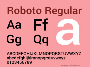 Roboto Regular Version 1.100004; 2012 Font Sample