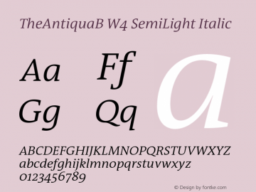 TheAntiquaB W4 SemiLight Italic Version 1.72图片样张