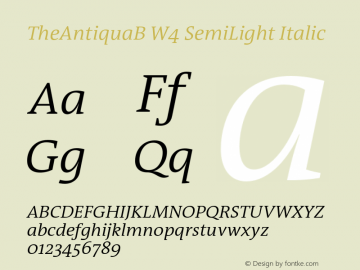 TheAntiquaB W4 SemiLight Italic Version 1.72 Font Sample