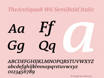 TheAntiquaB W6 SemiBold Italic Version 1.72 Font Sample