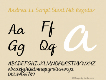 Andrea II Script Slant Nib Regular Version 1.000 2010 initial release Font Sample