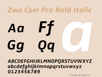 Zwo Corr Pro Bold Italic Version 7.504; 2007; Build 1023 Font Sample