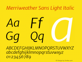 Merriweather Sans Light Italic Version 1.000 Font Sample