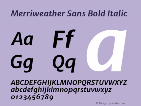 Merriweather Sans Bold Italic Version 1.000 Font Sample