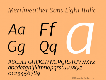 Merriweather Sans Light Italic Version 1.000 Font Sample