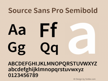 Source Sans Pro Semibold Version 1.033;PS 1.000;hotconv 1.0.70;makeotf.lib2.5.58329 Font Sample