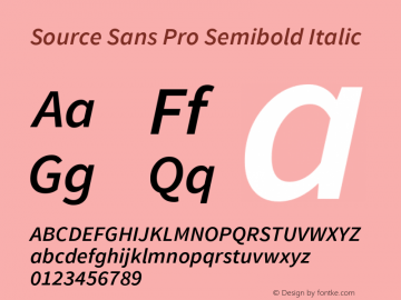 Source Sans Pro Semibold Italic Version 1.033;PS 1.000;hotconv 1.0.70;makeotf.lib2.5.58329图片样张