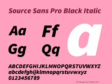 Source Sans Pro Black Italic Version 1.033;PS 1.000;hotconv 1.0.70;makeotf.lib2.5.58329 Font Sample