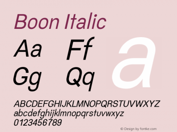 Boon Italic Version 0.1 Font Sample