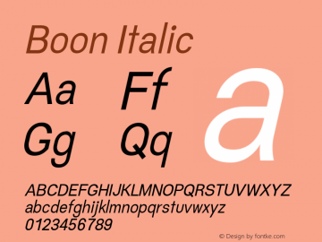 Boon Italic Version 0.1 Font Sample