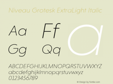Niveau Grotesk ExtraLight Italic Version 1.000 Font Sample