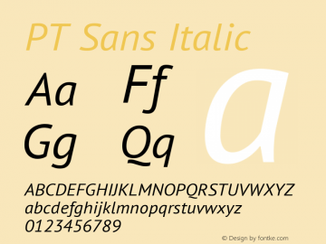 PT Sans Italic Version 2.003 Font Sample