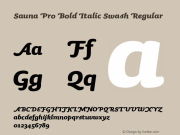 Sauna Pro Bold Italic Swash Regular Version 2.000 Font Sample