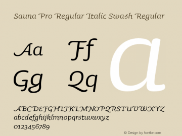 Sauna Pro Regular Italic Swash Regular Version 2.000 Font Sample