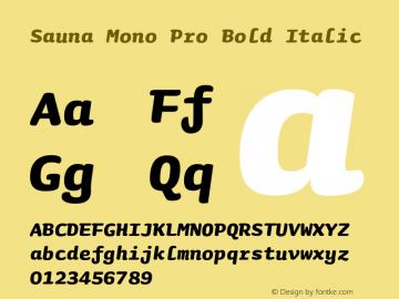 Sauna Mono Pro Bold Italic Version 2.001;PS;hotconv 1.0.70;makeotf.lib2.5.58329图片样张