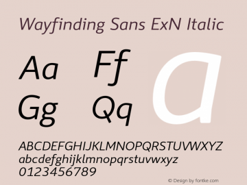 Wayfinding Sans ExN Italic Version 1.100;PS 001.100;hotconv 1.0.56;makeotf.lib2.0.21325 Font Sample