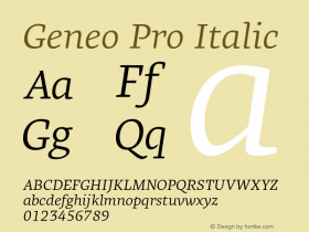 Geneo Pro Italic Version 1.000 Font Sample